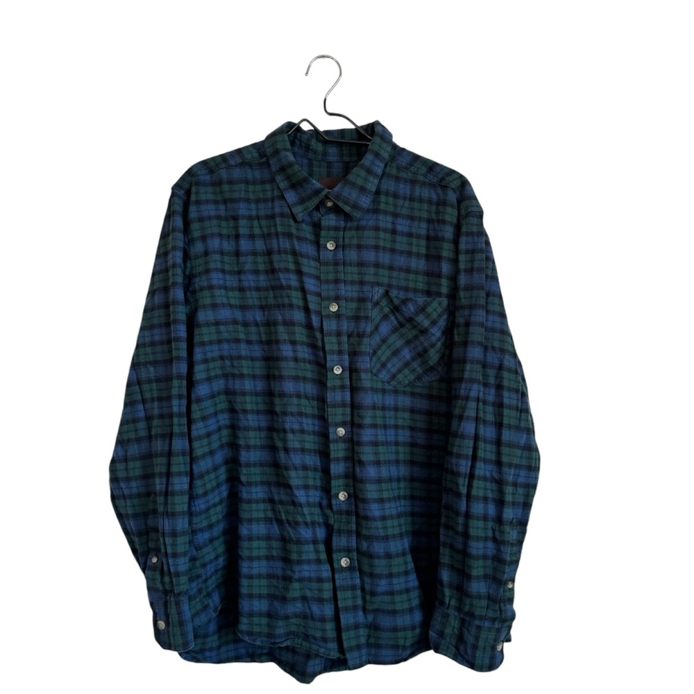 CQR‎ Blue Green Black Plaid Flannel Button Front Casual Shirt Size XL
